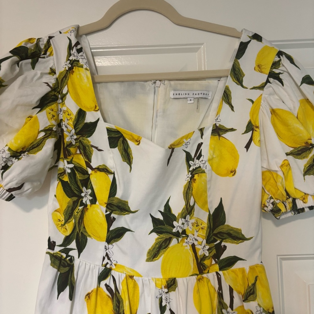 A- English Factory Tuckernuck Lemon Puff Sleeve Ruffle Dress size small - Picture 4 of 6